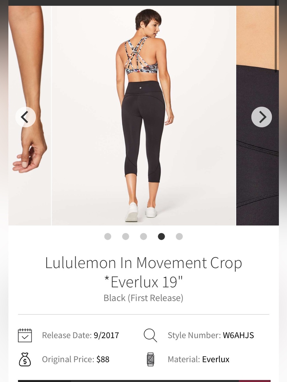 lululemon athletica Black Everlux Cropped In Movement Capri